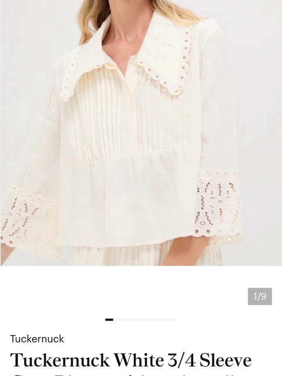 Tuckernuck Tops - Tuckernuck Women's White 3/4 Sleeve Eyelet Peasant Top